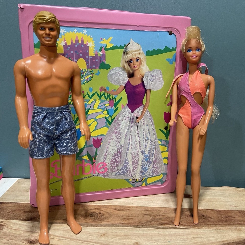 Vintage Barbie Mattel 1989 Carry Case Trunk Ken & Barbie Lot